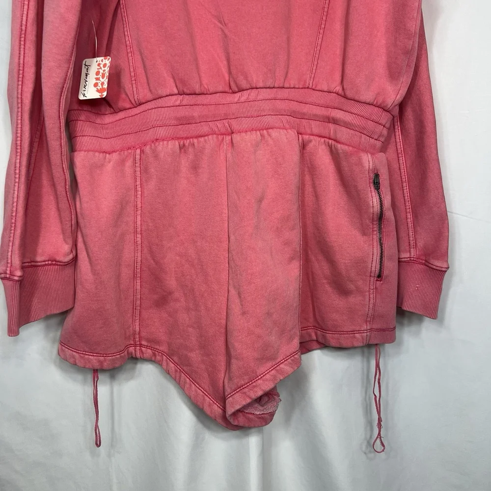 Free People FP Movement Intercept Romper Long Sleeve XL Hibiscus Pink Oversized